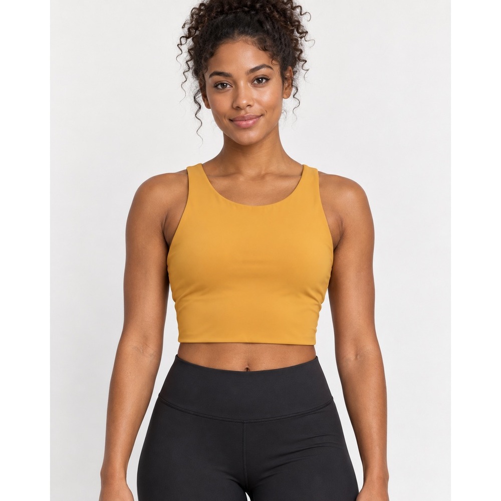 Girlfriend Collective Dylan Bra Mustard Yellow High Neck Sports Bra Size S